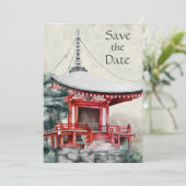 Japanischer Tempel und Bamboo Schöne Hochzeit Save The Date (Stehend Vorderseite)