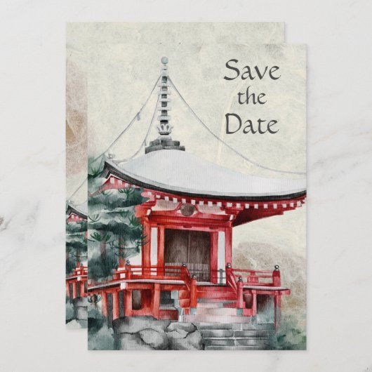 Japanischer Tempel und Bamboo Schöne Hochzeit Save The Date (Vorne/Hinten)