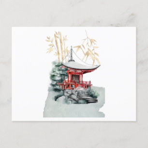 Japanischer Tempel und Bambusgold Postkarte