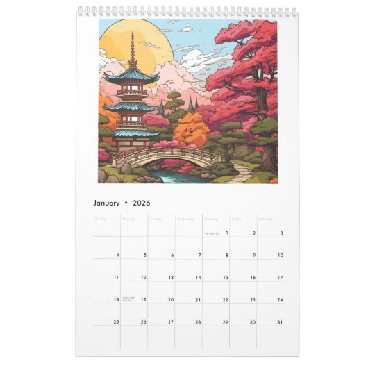 Japanischer Tempelgarten Kalender (Jan 2026)