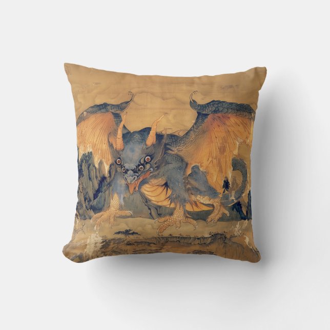 Japanischer Tengu mit vier Augen Kissen (Vorderseite)