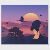 Japanischer Thema-Geisha-Baum und aufgehende Sonne Geschenkpapier (Flach)