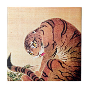 Japanischer Tiger Holzschnitt Vintage Kunst Ukiyo- Fliese