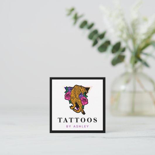 Japanischer Tiger Illustration Tattoo Artist Bold Quadratische Visitenkarte (Stehend Vorderseite)
