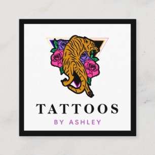 Japanischer Tiger Illustration Tattoo Artist Bold Quadratische Visitenkarte