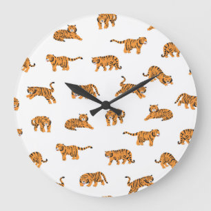 Japanischer Tiger: Nahtloses Vintage-Doodle-Muster Große Wanduhr