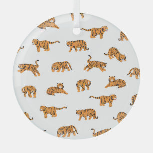 Japanischer Tiger: Nahtloses Vintage-Doodle-Muster Ornament Aus Glas