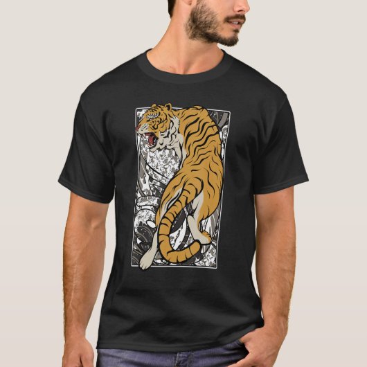Japanischer Tiger Samurai Warrior Animal Fighting T-Shirt (Vorderseite)