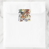 Japanischer Tiger Tattoo Design Quadratischer Aufkleber (Tasche)