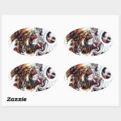 Japanischer Tiger Tattoo Ovaler Aufkleber (Blatt)