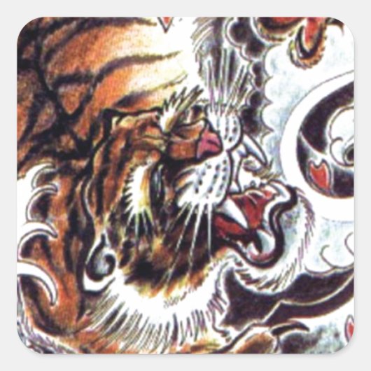 Japanischer Tiger Tattoo Quadratischer Aufkleber (Vorderseite)