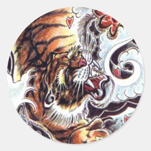 Japanischer Tiger Tattoo Runder Aufkleber (Vorderseite)
