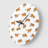 Japanischer Tiger: Vintag Doodle Nahtlos Große Wanduhr (Winkel)