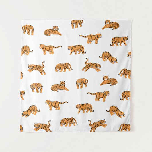 Japanischer Tiger: Vintag Doodle Nahtlos Wandteppich (Vorderseite)