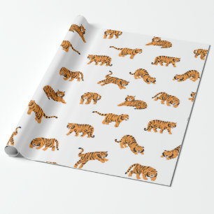 Japanischer Tigertierdoodle nahtlose Vintage Hand Geschenkpapier