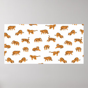 Japanischer Tigertierdoodle nahtlose Vintage Hand Poster
