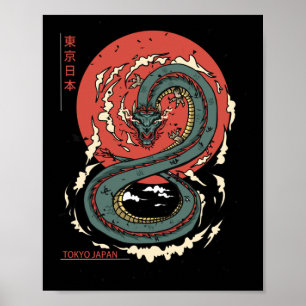 Japanischer Tokyo Dragon Asiatische Vintage Tattoo Poster