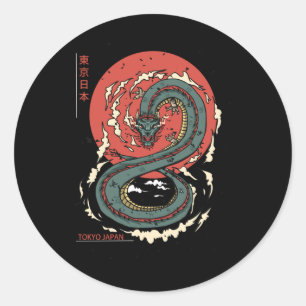Japanischer Tokyo Dragon Asiatische Vintage Tattoo Runder Aufkleber