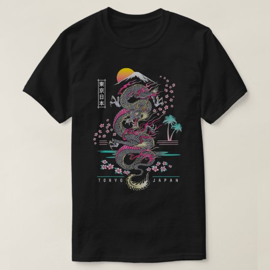 Japanischer Tokyo Dragon asiatisches Neon Retro 80 T-Shirt (Design vorne)