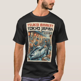Japanischer Tsukiji-Fischmarkt Japan Reise Kunst T-Shirt
