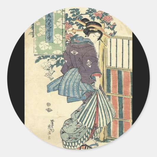 japanischer ukiyo-e-garten traditioneller kimono g runder aufkleber (Vorderseite)
