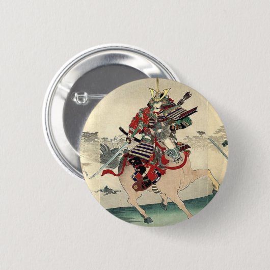 Japanischer Ukiyo-e-Pferd Ritterkrieger Samurai Button (Vorne & Hinten)