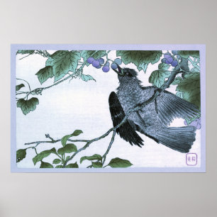 Japanischer Ukiyo-e Print eines Vogels frisst Trau Poster