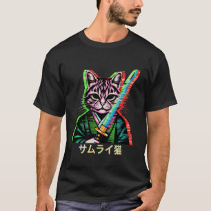 Japanischer Vaporwave Samurai Katze Vaporwave Retr T-Shirt