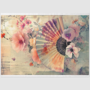 Japanischer Vintage-Oriental-Fächer Aquarell Seidenpapier