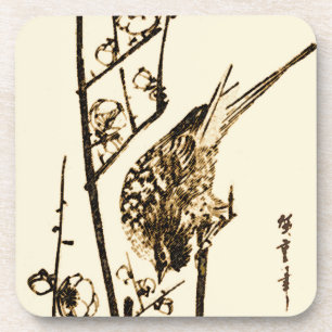 Japanischer Vogel auf einem Ast - Braun und Beige Getränkeuntersetzer
