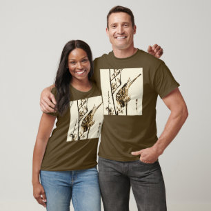 Japanischer Vogel auf Zweig - Braun und Beige T-Shirt