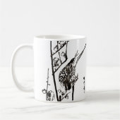 Japanischer Vogel auf Zweig - Schwarz und Weiß Tasse (Links)