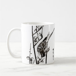 Japanischer Vogel auf Zweig - Schwarz und Weiß Tasse