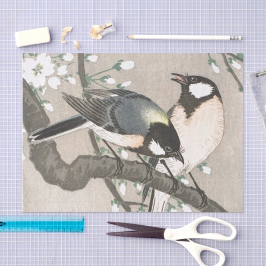 Japanischer Vogel in Baumgewebe Seidenpapier (Handwerk)