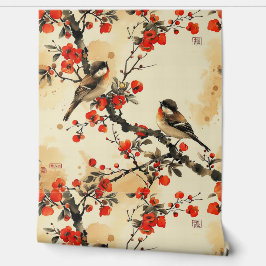 Japanischer Vogel und Blume Tapete