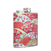 Japanischer Washi Red Floral Origami Yuzen Hip Fla Flachmann (Rechts)