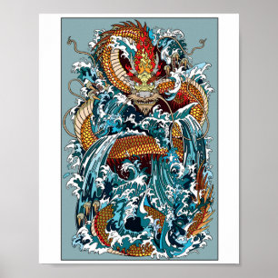 Japanischer Wasserdrache. Illustration Poster