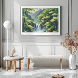 Japanischer Wasserfall in der Natur - Serenölmaler Poster