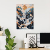 Japanischer Wasserfall-Kunstprint Tranquile Berge Poster (Heimbüro)