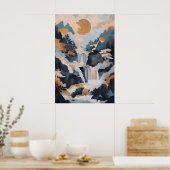 Japanischer Wasserfall-Kunstprint Tranquile Berge Poster (Küche)