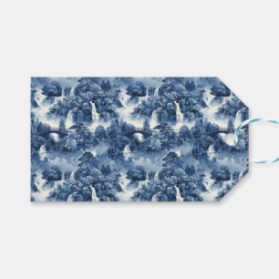 Japanischer Wassergarten in einem blauen weißen Po Geschenkanhänger