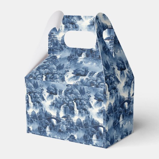 Japanischer Wassergarten in einem blauen weißen Po Geschenkschachtel (Rückseite)