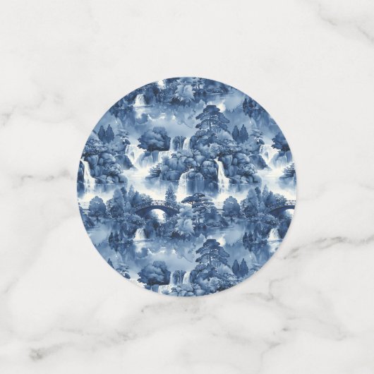 Japanischer Wassergarten in einem blauen weißen Po Konfetti (Klein Vorderseite)