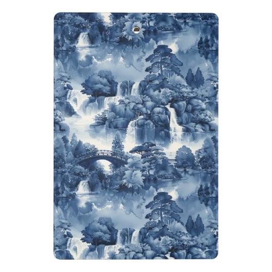 Japanischer Wassergarten in einem blauen weißen Po Mini Klemmbrett (Rückseite)