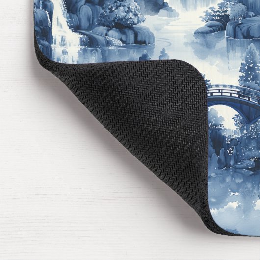 Japanischer Wassergarten in einem blauen weißen Po Mousepad (Ecke)