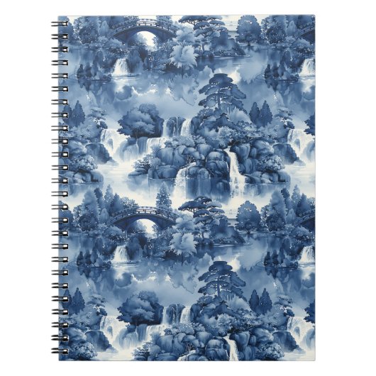 Japanischer Wassergarten in einem blauen weißen Po Notizblock (Vorderseite)