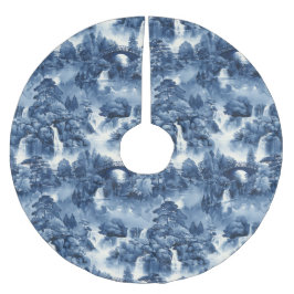 Japanischer Wassergarten in einem blauen weißen Po Polyester Weihnachtsbaumdecke