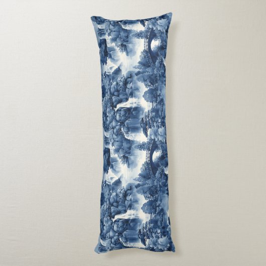 Japanischer Wassergarten in einem blauen weißen Po Seitenschläferkissen (Rückseite (Vertikal))