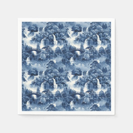 Japanischer Wassergarten in einem blauen weißen Po Serviette (Vorderseite)