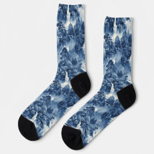 Japanischer Wassergarten in einem blauen weißen Po Socken